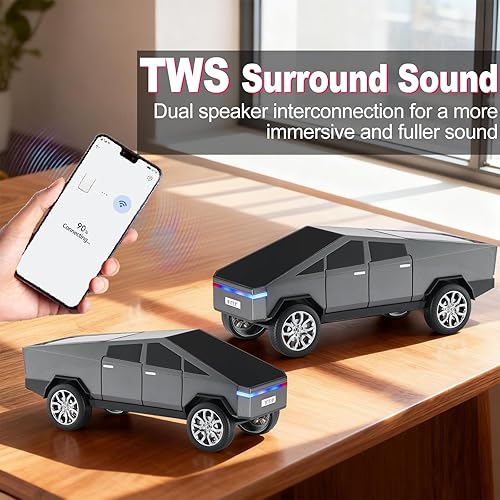 Miniatura 6 de Altavoz Bluetooth con reproducción de camión de estilo futuro con pantalla LED, TWS estéreo, FM, reproducción USBTF, faros LED, micrófono, regalo