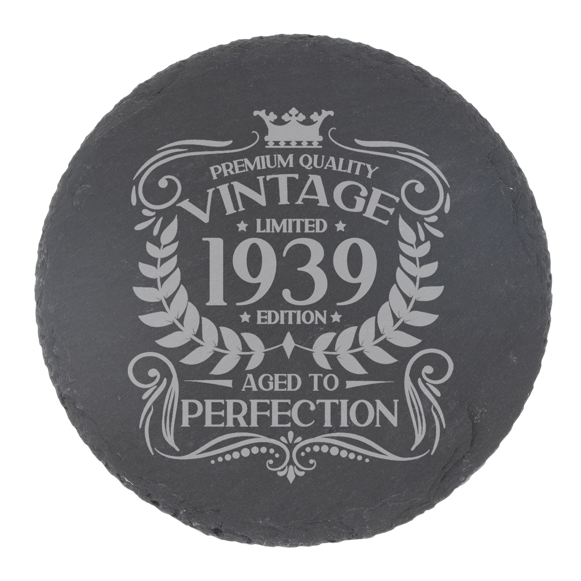 80th Birthday Gift for Men Vintage 1946 Aged to Perfection Engraved Slate Coaster Present for 80 Year Old Etched Natural Slate Placemat (Round Slate) — view 148