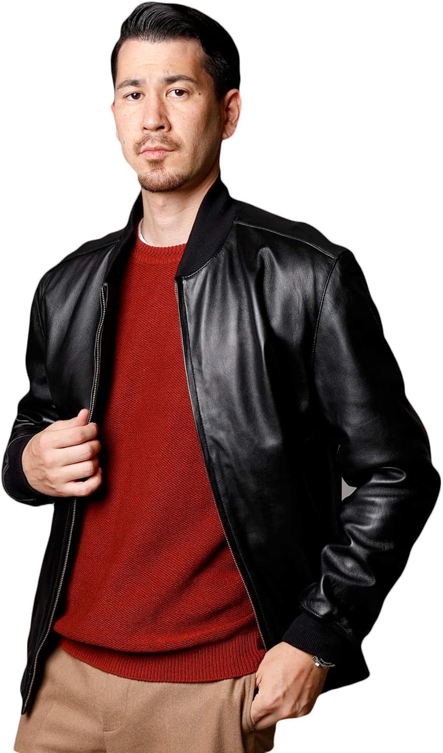 皮の但馬屋 Mo-LAWS レザーブルゾン メンズ ラムレザージャケット 本革 リブニット 防寒 防風 大きいサイズ S?5L 春秋冬福 1