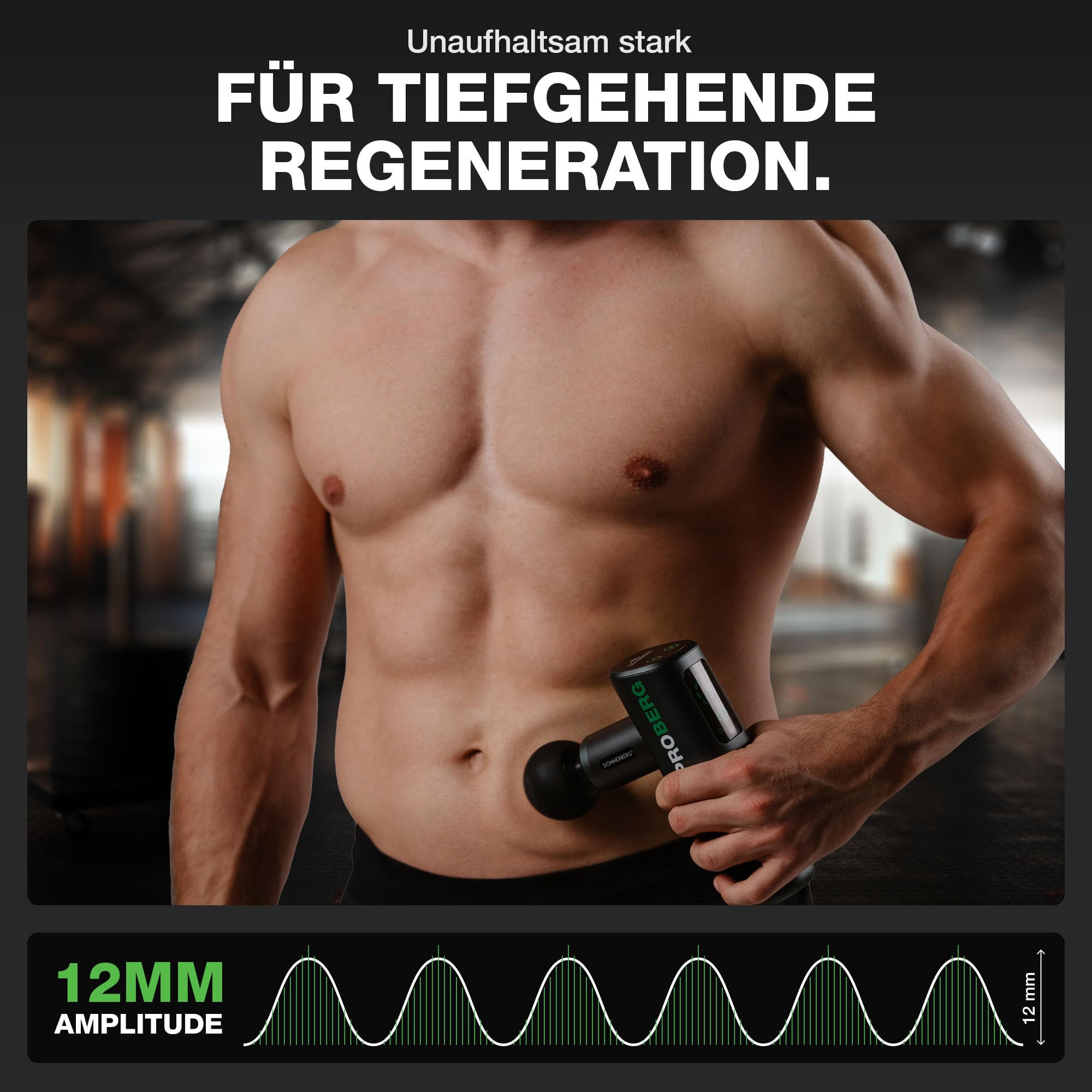 DONNERBERG® Proberg Massagepistole Kraftvolle für Muskelentspannung | Muskel-Perkussions-Massagegerät mit 12 mm Amplitude & 24 kg Druckkraft, langlebiger 3500 mAh Markenakku – Geschenk für Männer