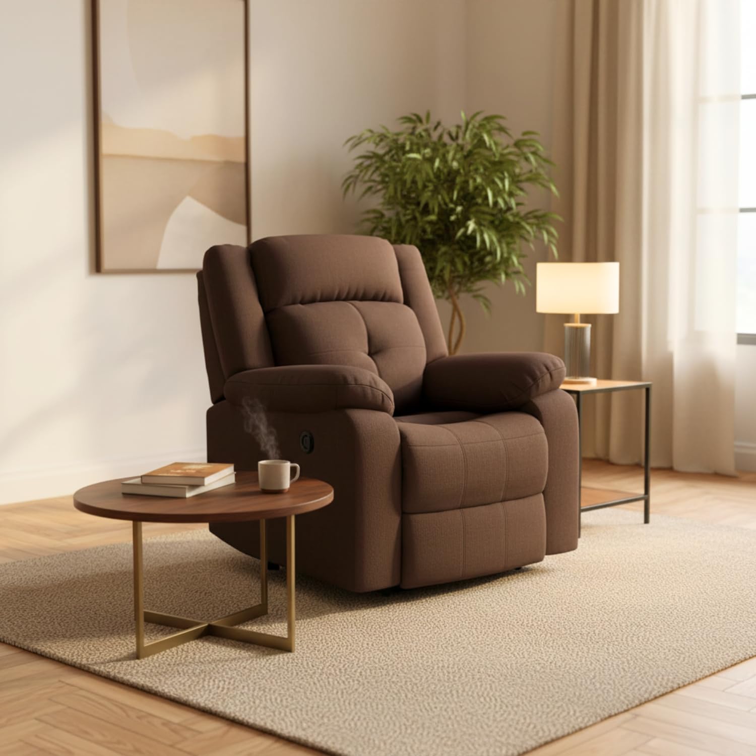 ZUEDA Motorized Recliner In Fabric Specially For Senior Citizens With Push Button, Brown-image-31