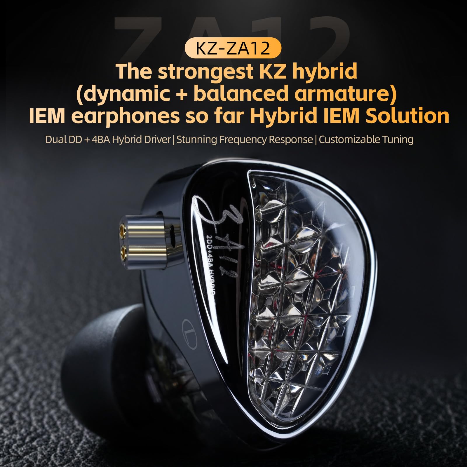 KZ ZA12 - Cuffie intrauricolari con monitor IEM, driver ibridi 2DD+4BA, con isolamento acustico IEM con sintonizzazione a 4 livelli per musicisti, ingegneri, DJ, audiofili e cantanti (DSP, Tuning)