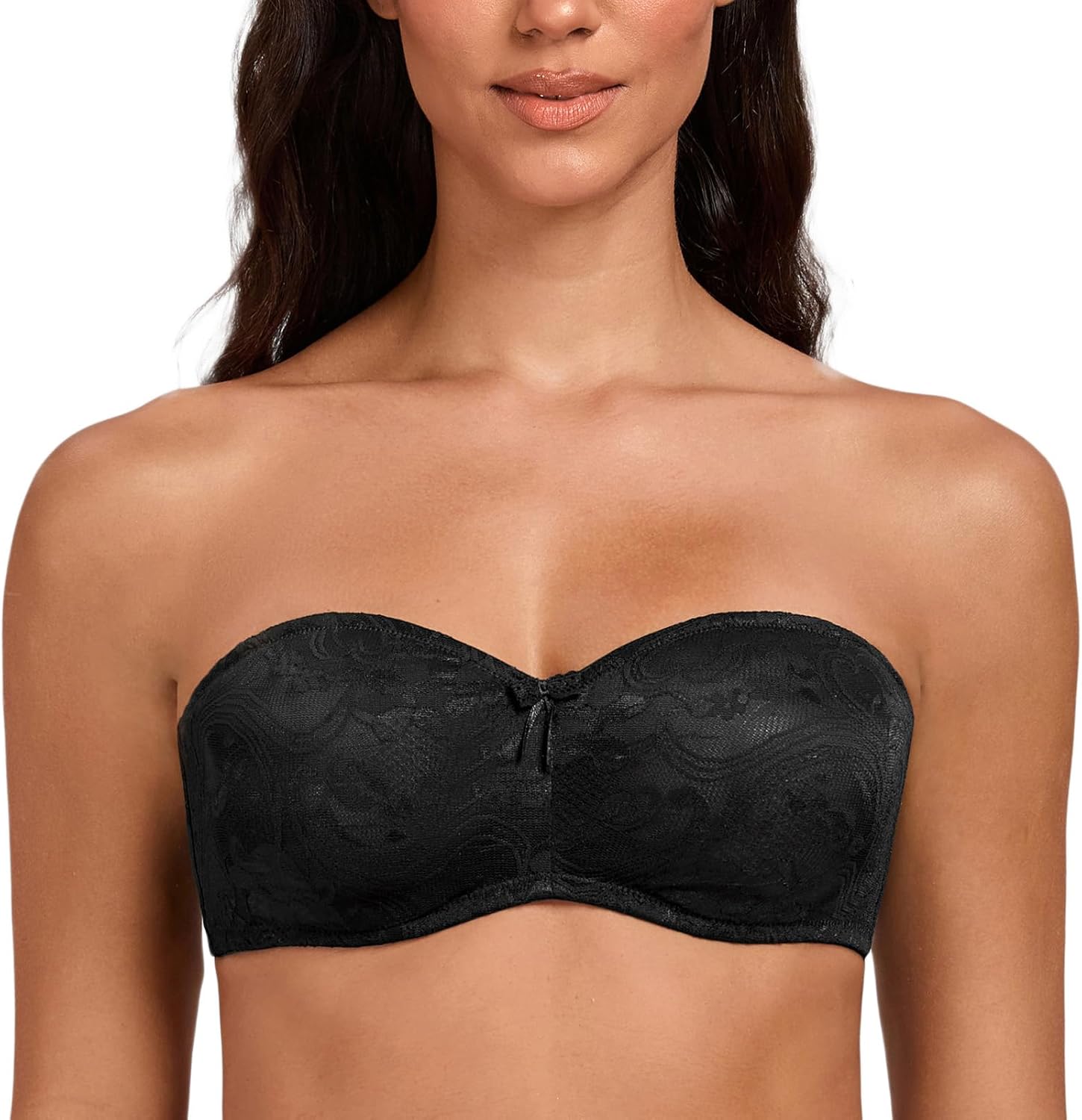 MELENECA Women's No Padding Sheer Lace Bandeau See-Through Minimizer Underwire Strapless Bras