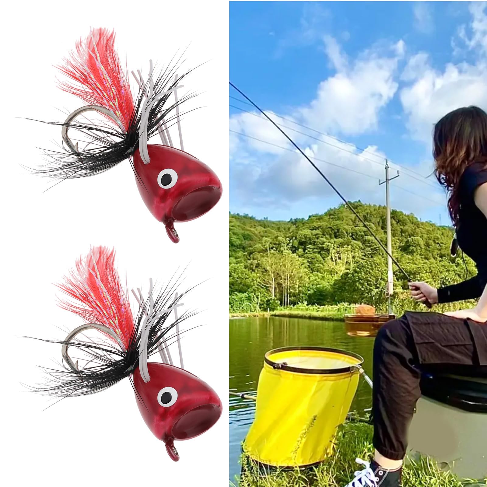 EMSea 10PCS Poppers para Pesca con Mosca Moscas Espuma para Pesca con Mosca Tamaño 6 Blanco Negro Rojo Amarillo Y Naranja; Señuelos Superficie para Lubina Pez Luna Trucha Y Pez Pan