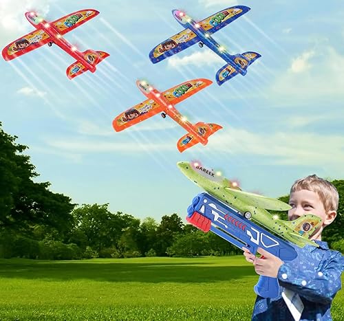 Paquete de 3 lanzadores de aviones de juguete para niños de 13 pulgadas, planeador de espuma LED, catapulta, avión al aire libre, 2 modos de vuelo,