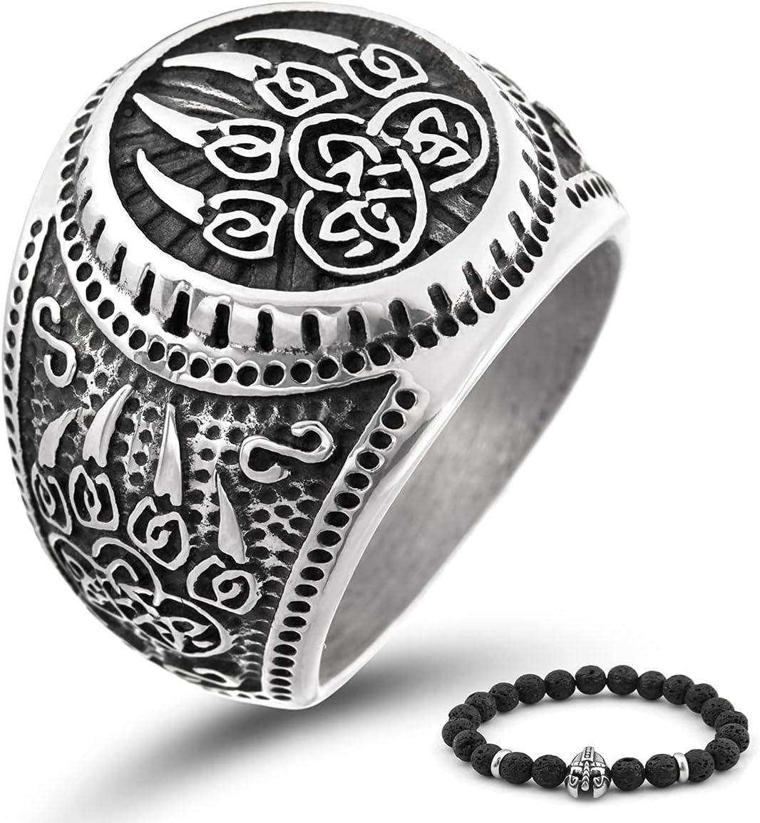 BAVIPOWERCeltic Bear Paw Viking Ring for Men 316L Stainless Steel Norse Scandinavian Vikings Jewelry