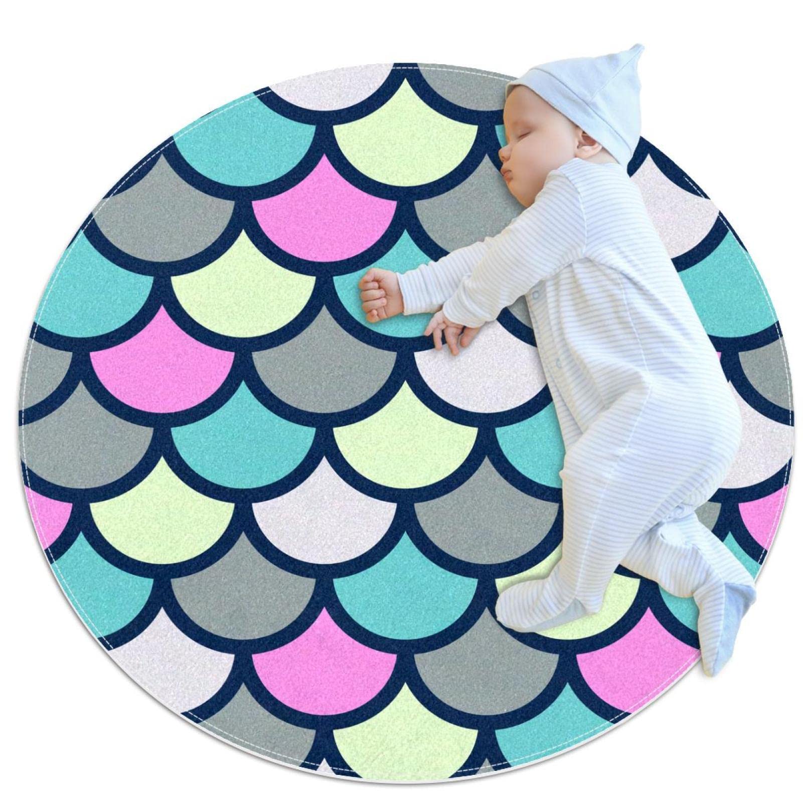 Tapis de jeu pour enfants au motif écailles de poisson rond fille et garçon