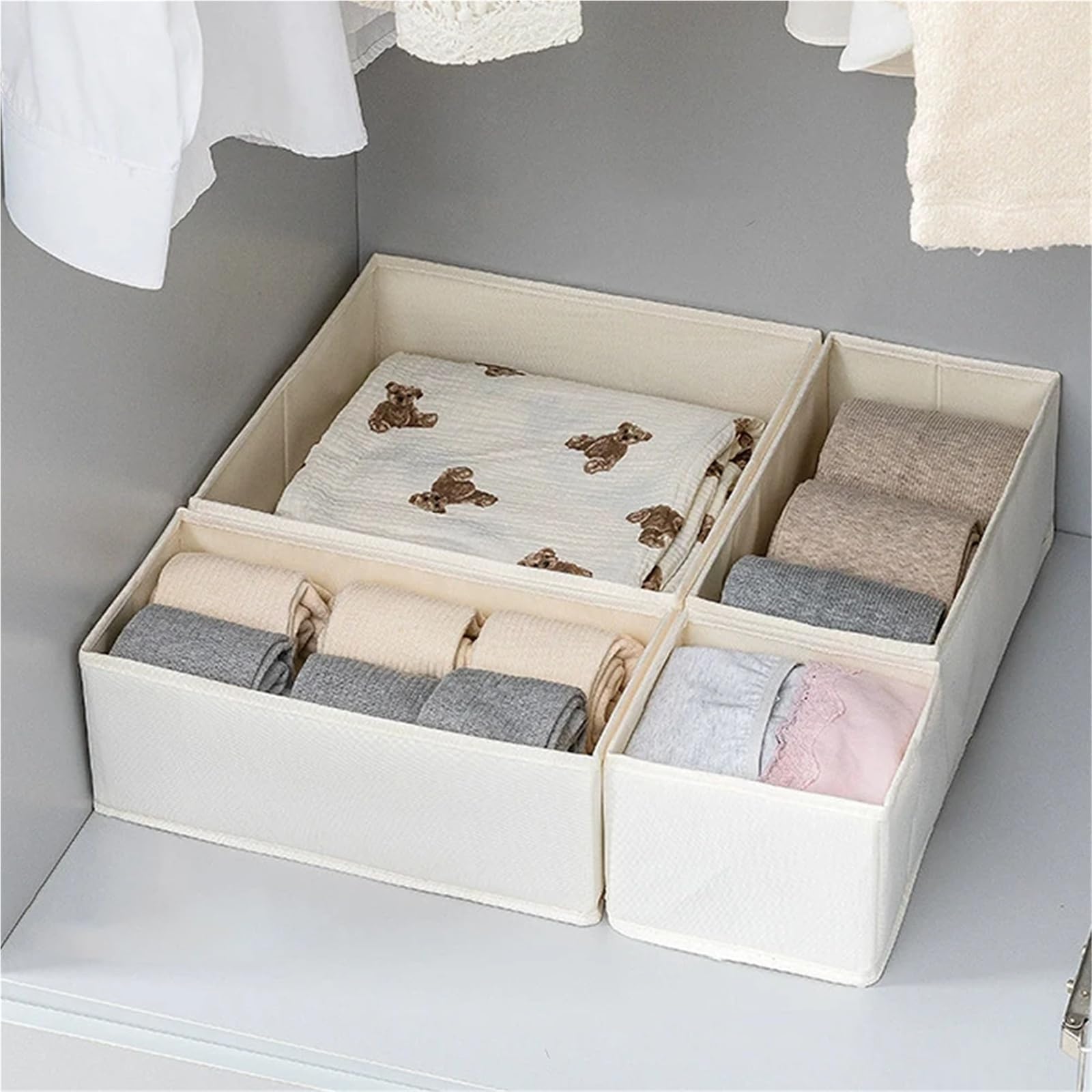 Aufbewahrungsbox im Schubladenstil, for Zuhause, faltbar, Baumwoll-Leinen-Etui, 3-teiliges Set, Kleiderschrank, Unterwäsche, BH, Socken, Finishing(3PCS)