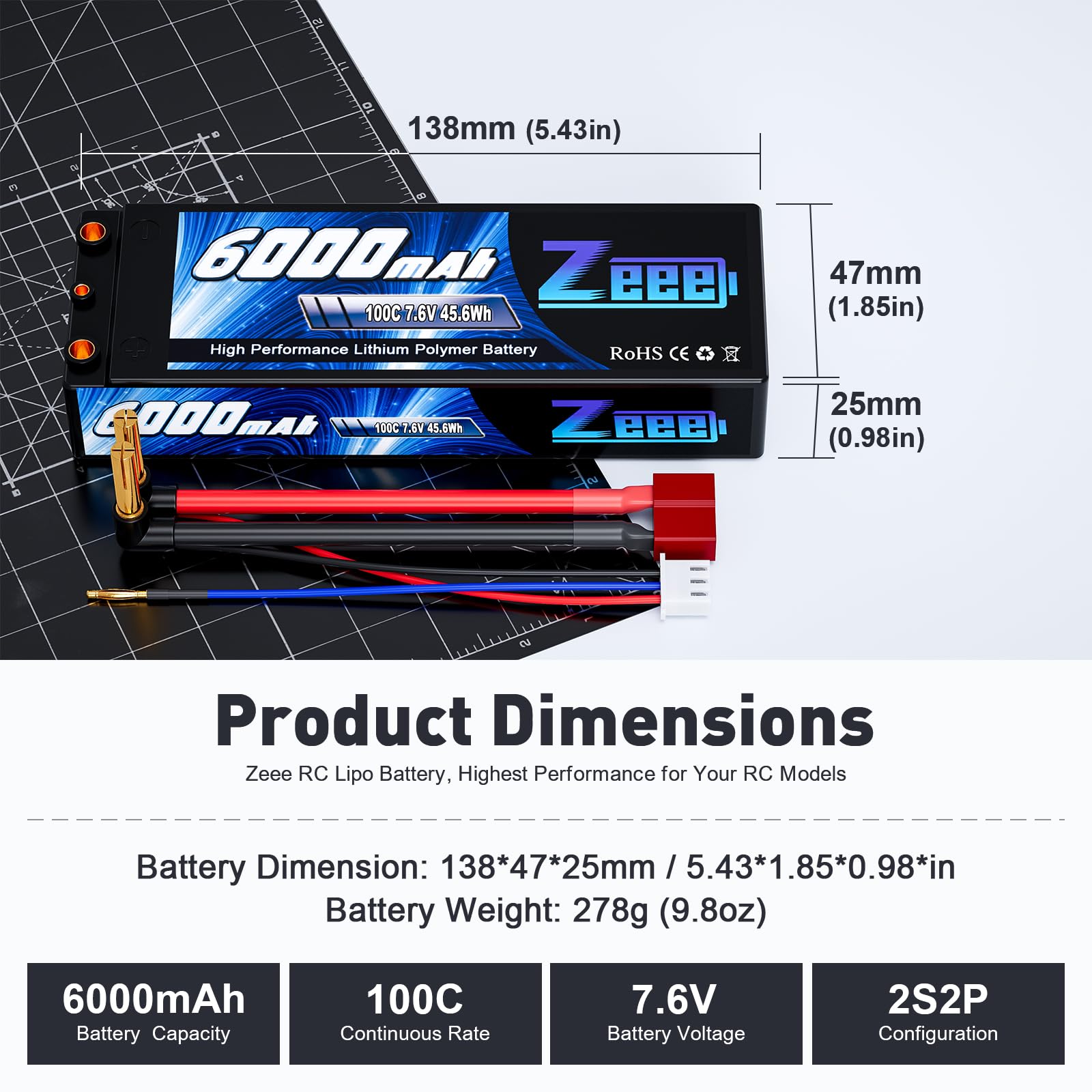 【2本セット】zeee リポバッテリー 6000mAh Amazon.com: Zeee 2S Lipo Battery 6000mAh 80C 7.4V Hard Case
