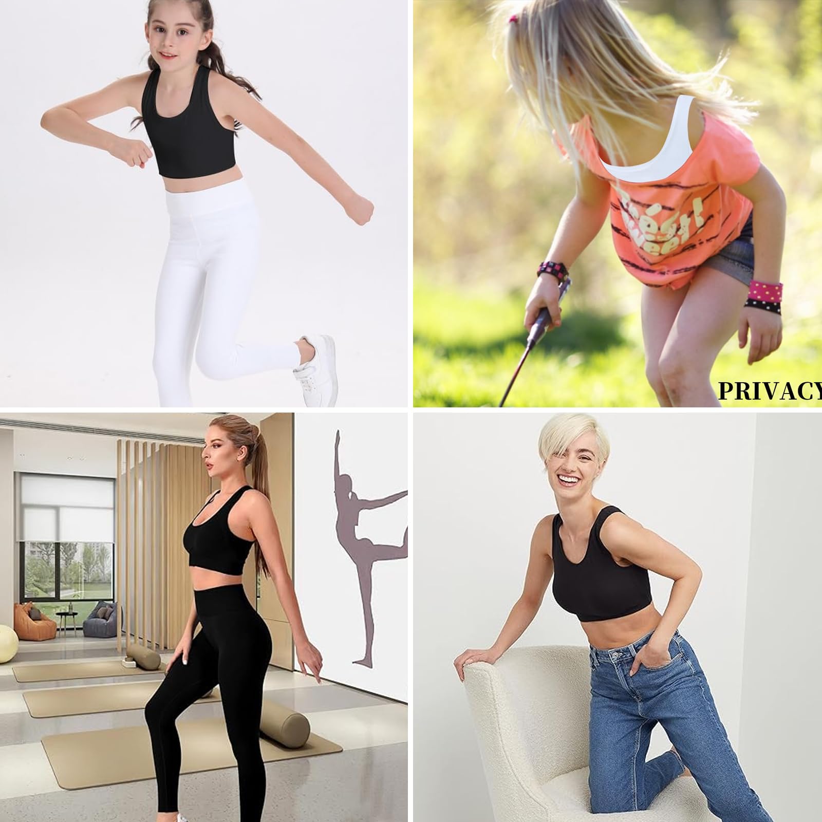 Mädchen Sport BH 4er-Pack, Bauchfreie Tops, Kinderunterwäsche, Nicht Gepolsterter Trainings-BH, 8-14 Jahre, Schwarz Weiß