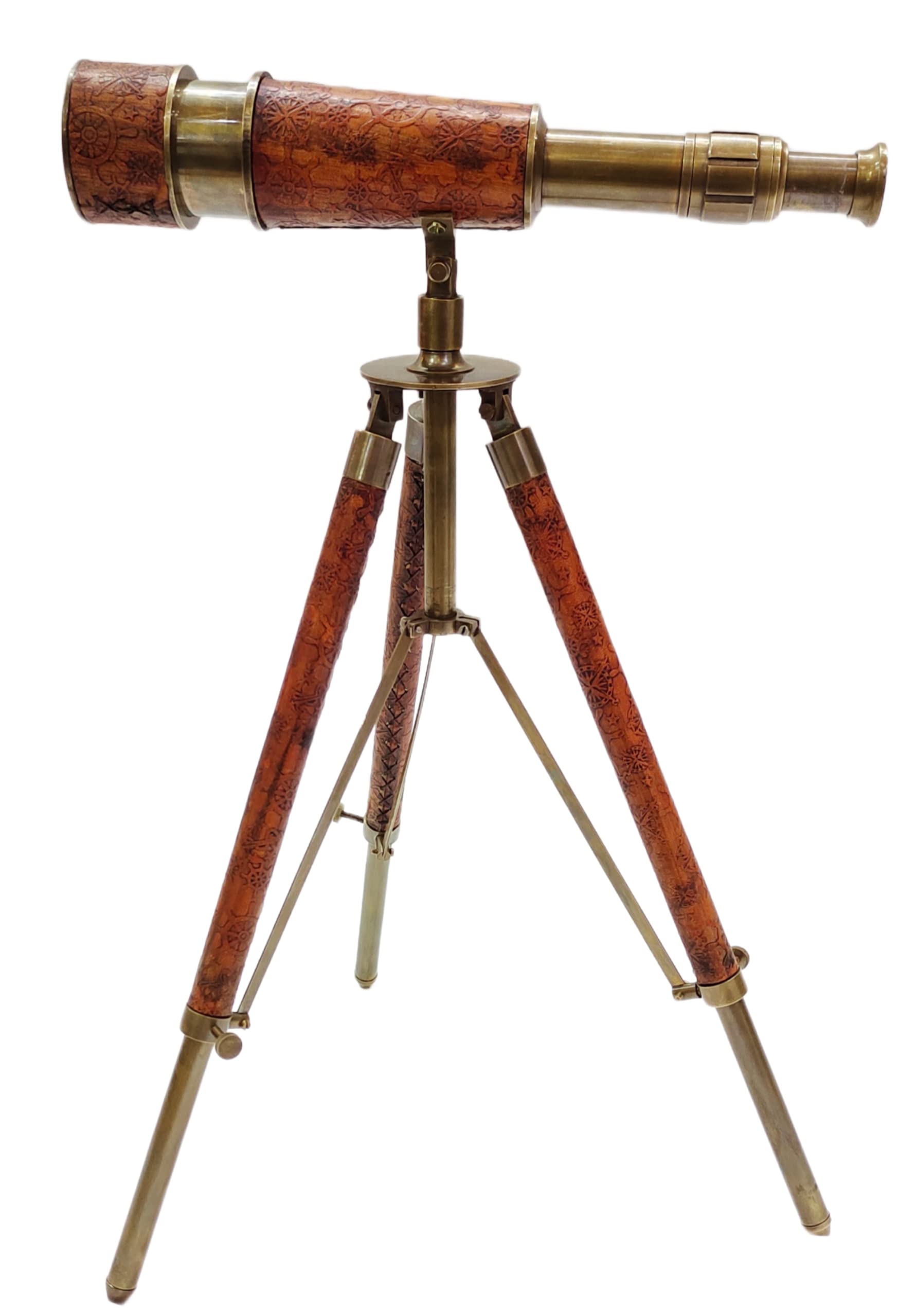 Vintage Marine Design Nautical Single Barrel Antique & Brown 10''Antique Brass Floor Standing Telescope - NAVIROCK