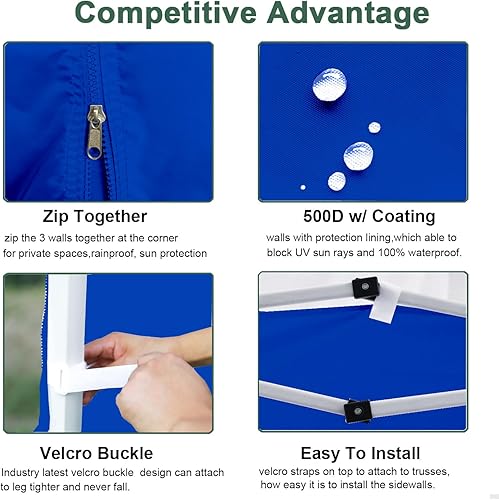 Miniatura 4 de Pared lateral para marco de toldo de 10 x 10 pulgadas, paquete de 3 paneles solares solamente, azul