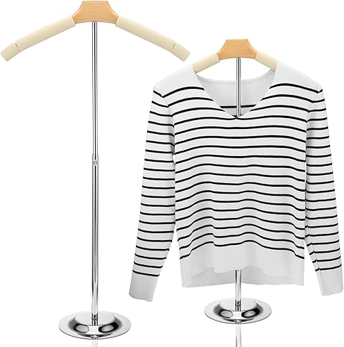 Soaoo Soporte de hombro flexible ajustable para camisetas, color beige, soporte portátil para colgar ropa, estante de exhibición de ropa para