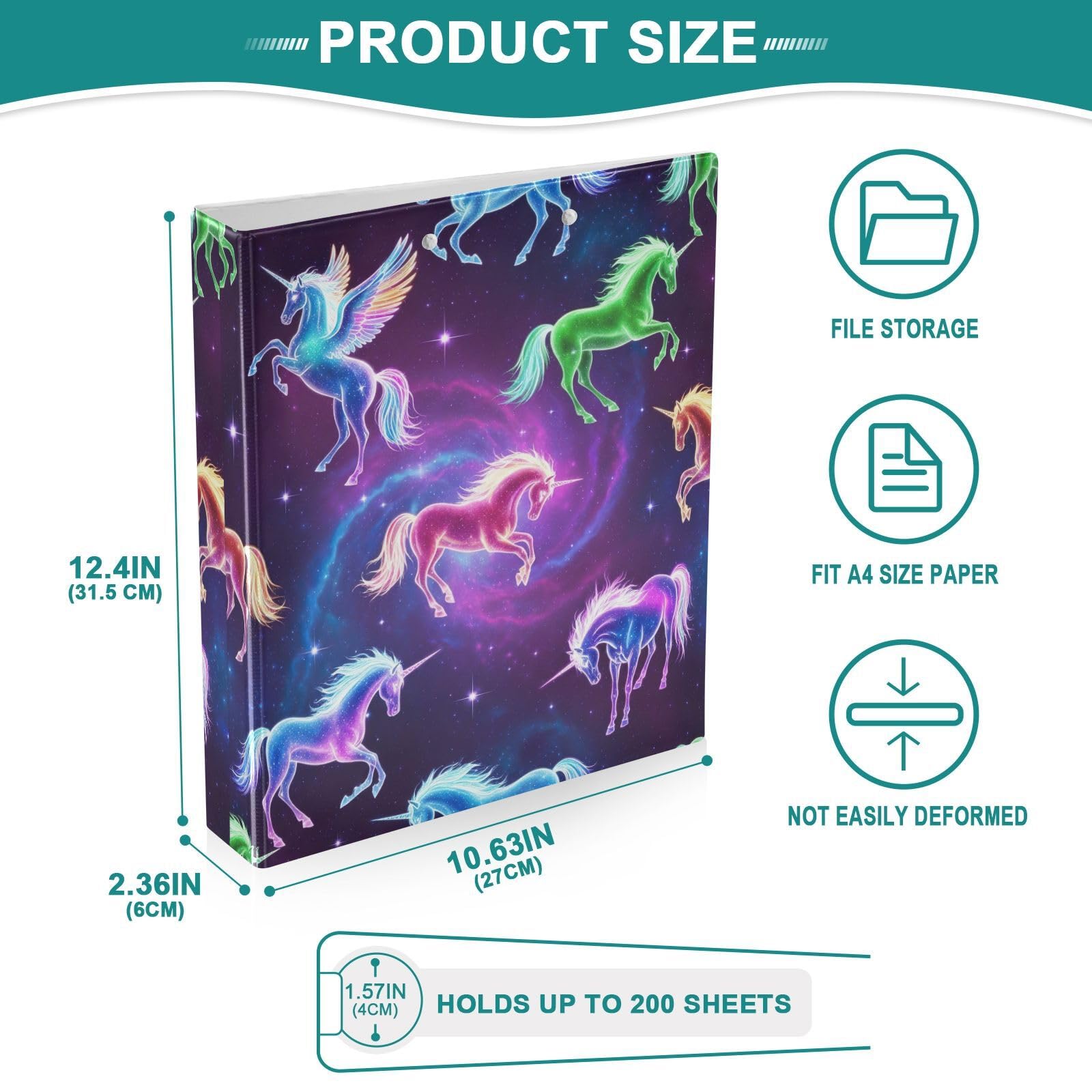 Unicorns - Carpeta de 3 anillos morados, carpeta de anillos en D, paquete de 2 | Con portapapeles y bolsillos, para escuela, universidad, oficina