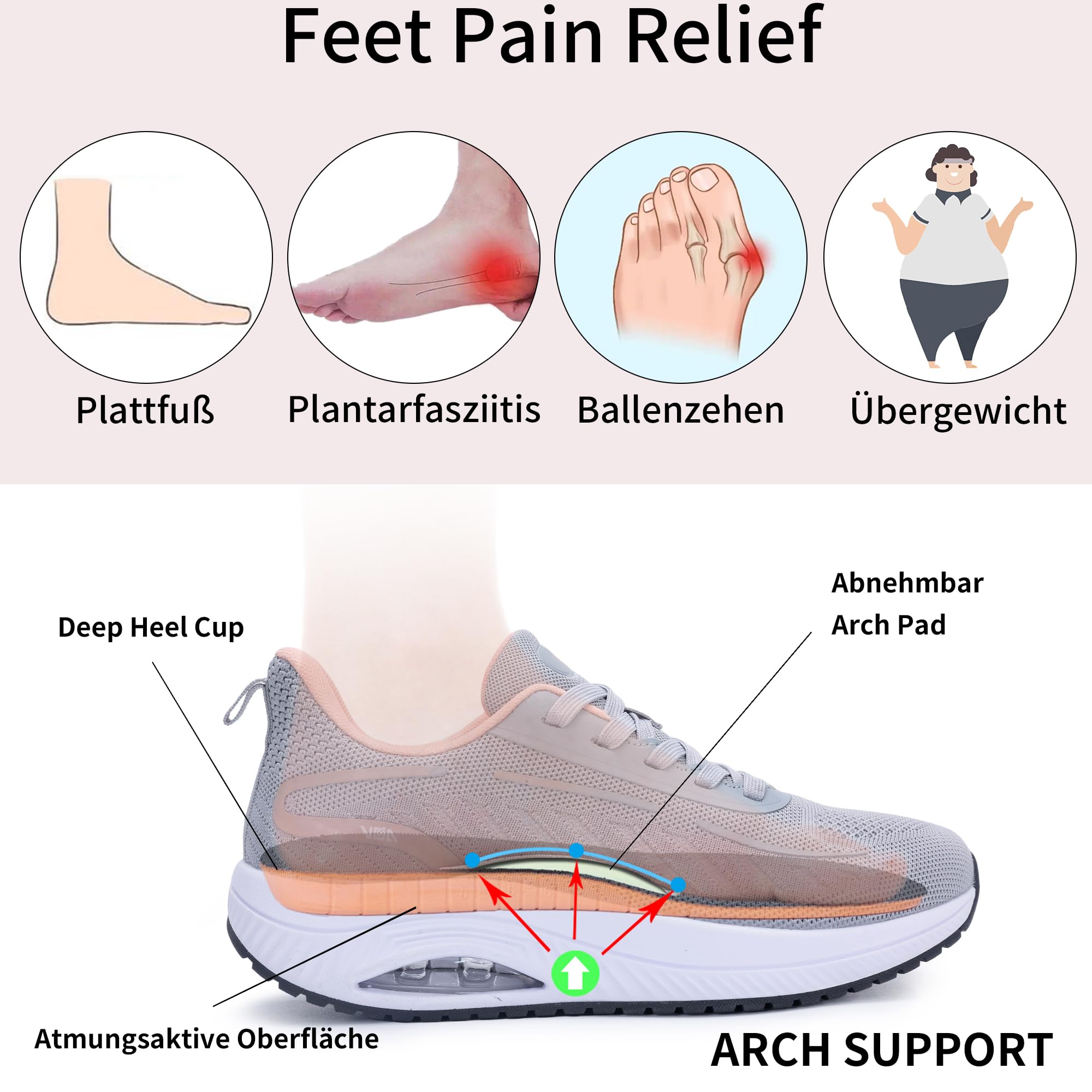 GANNOU Scarpe Ortopediche Donna Scarpe da Camminata Sneakers Comode Ammortizzate per Fascite Plantare Spina Calcaneare e Tallonite 36-42.5