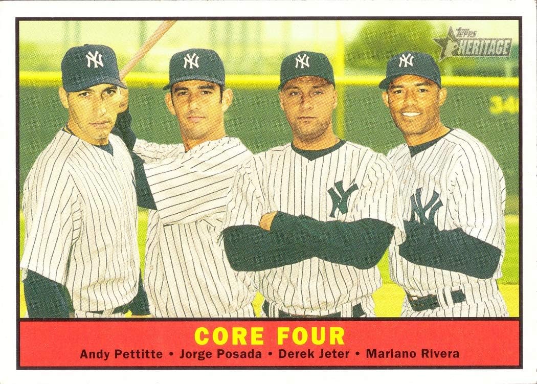 2010 Topps Heritage #411 Yankees Core Four Baseball Card - Andy Pettitte, Jorge Posada, Derek Jeter, and Mariano Rivera - Short Print