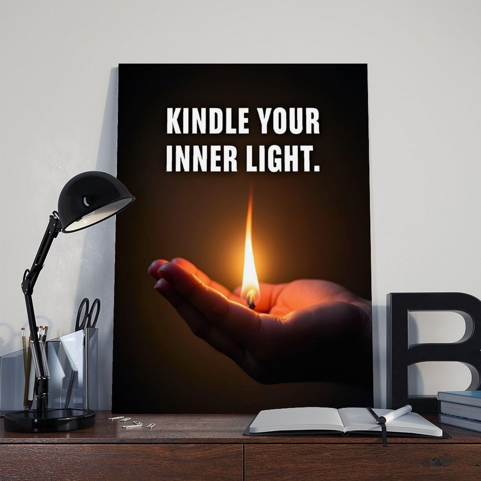 QIENAZIO Kunstdruck auf Leinwand, Motiv: Kindle Your Inner Light, inspirierende Zitate, Wandkunst, Schlafzimmer, Büro, Küche, Dekoration, Geschenke, 60 x 90 cm