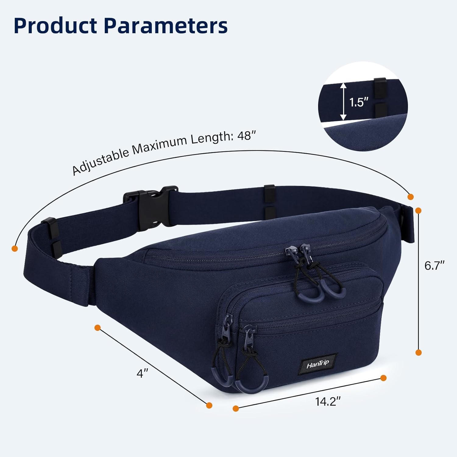 Fanny Packs for Women Men, Large Travel Fanny Pack Lightweight Crossbody Waist Bag Large Capacity, Water Resistant Belt Bags with Adjustable Strap for Hiking, Cycling (Navy Blue) - Image 2