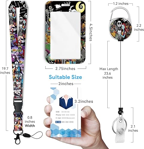 Miniatura 6 de Soporte para tarjeta de identificación de Navidad con cordón, soporte retráctil de identificación de anime de pesadilla con cordón desmontable,