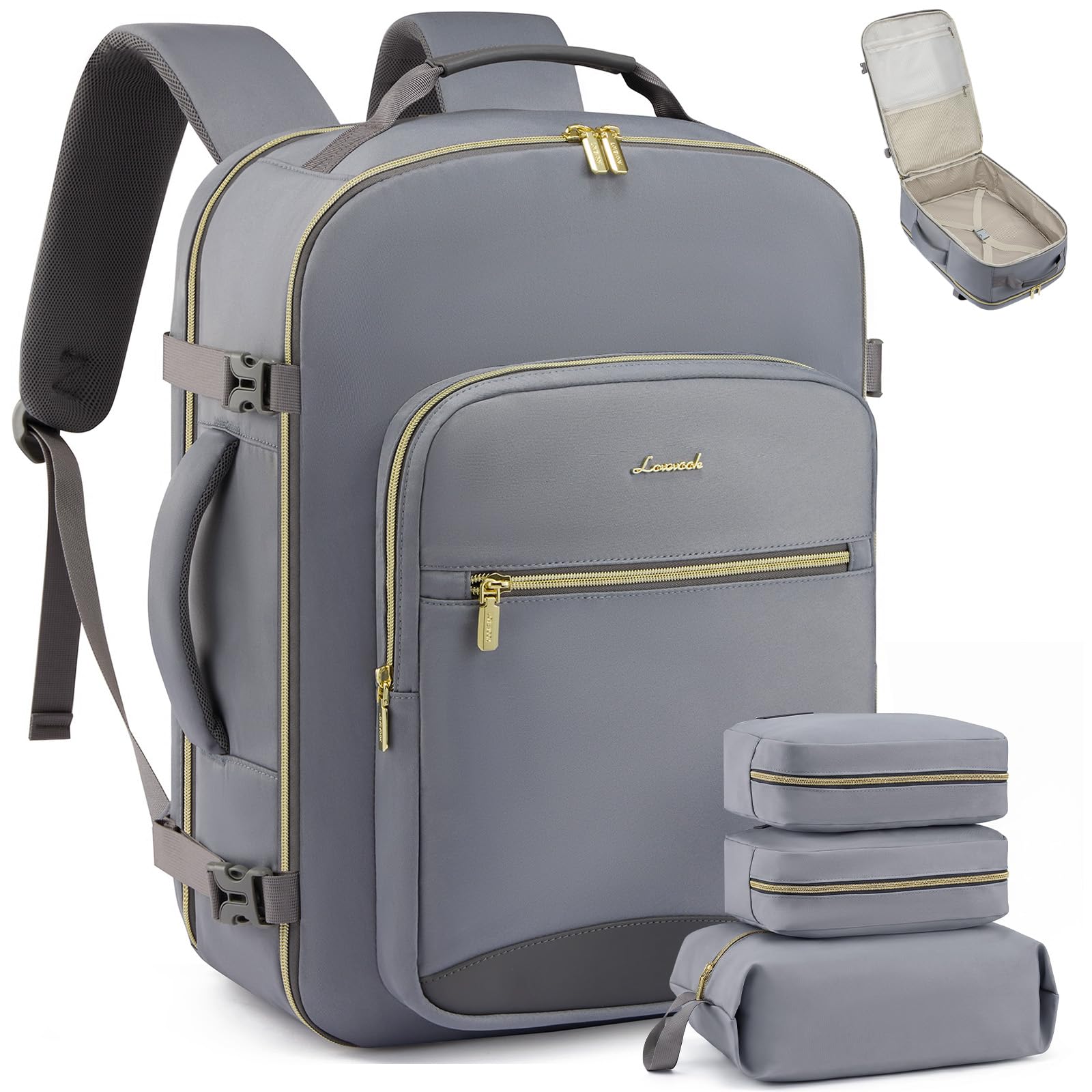 LOVEVOOK 50L Travel Backpack Flight Approved Carry on Backpack,3 Packing Cubes,Waterproof Personal Item Travel Bag,TSA Carry on Luggage Suitcase Travel Essentials,Gifts for Women &amp; Men,fits 18" Laptop