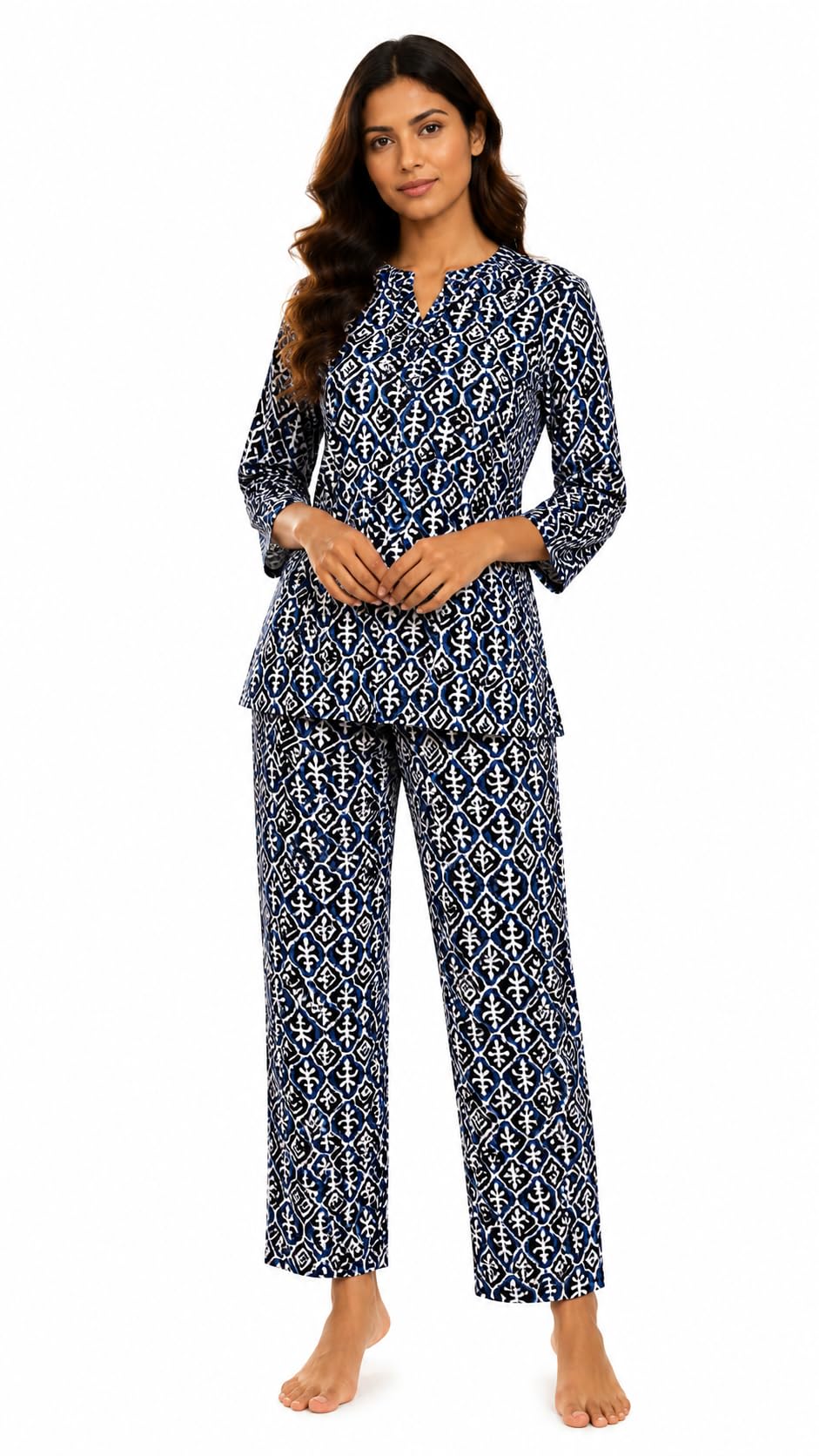 evolove Cotton Pajama Set for Women | 3/4 Sleeve Top with Full-Length Pajama Pants | Soft Breathable Printed Night Suit | Comfortable Sleepwear, Loungewear & Home Wear Co-Ord Set-picture-25