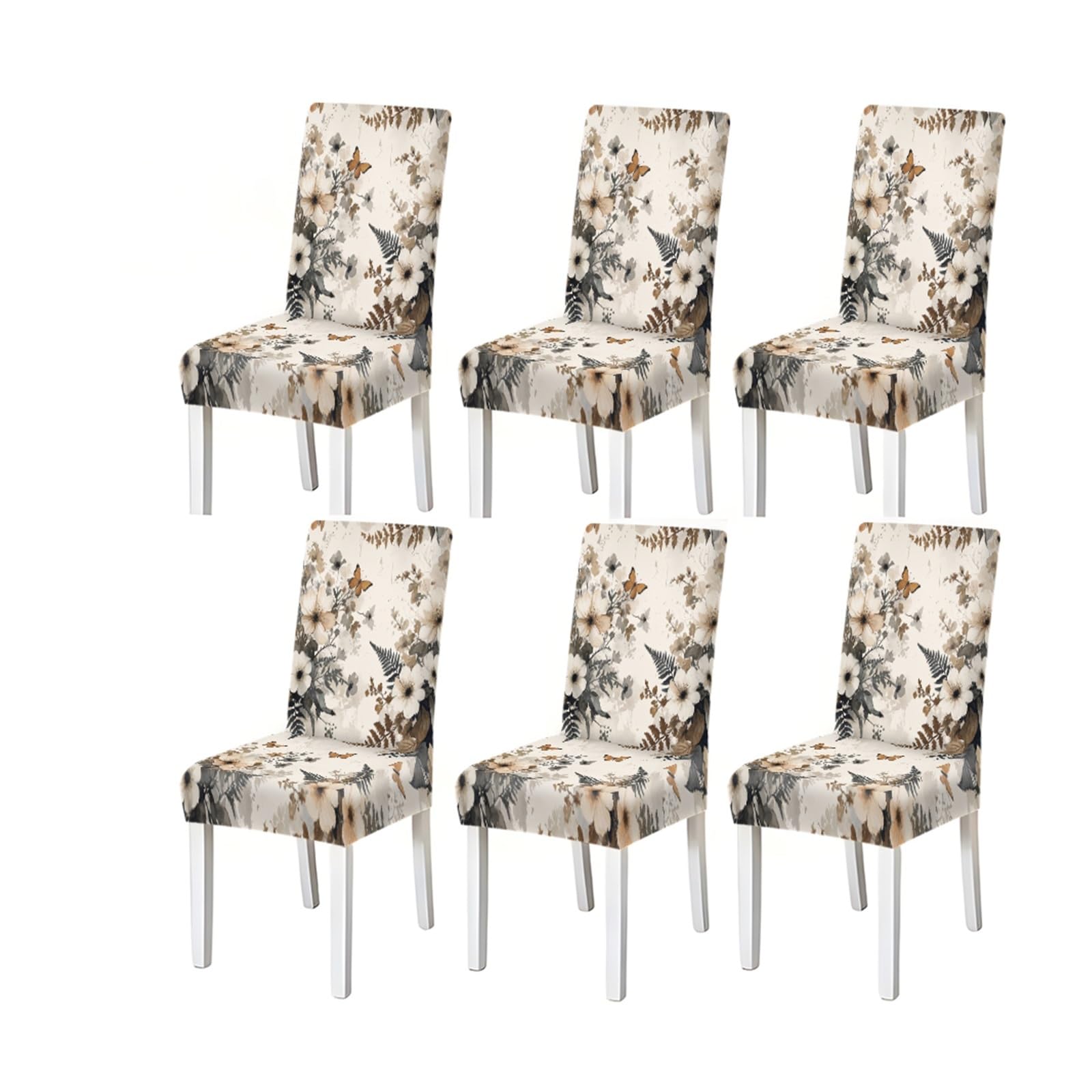 Bosuybn One Color Vintage Watercolor Floral Butterfly Botanical Pattern Print Dining Chair Covers Set Of 2/4/6, Stretch Slipcovers For Kitchen Dining Room Furniture Protectors For Home Dining Room(6Pcschair Cover)