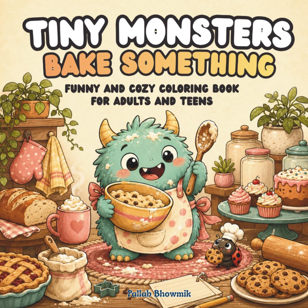 Tiny Monsters Bake Something: Funny and Cozy Coloring Book for Adults and Teens (Tiny Monsters Coloring Books)
