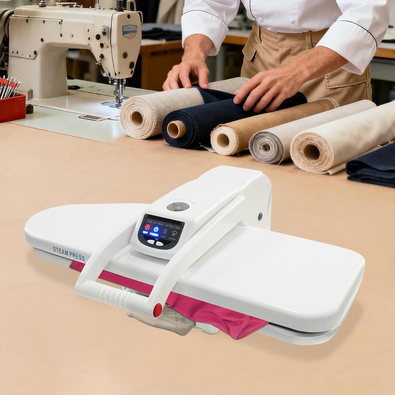 Professional Steam Press, 26 Inch Ironing Machine with 5 Fabric Settings Intelligent Iron Steam Press for Clothes with Spray Bottle and 1000ml Tank Overheating Protection & Auto Standby (White)