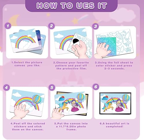 Miniatura 8 de SOOVSY Kit de arte divertido de papel de aluminio de princesas y unicornios para niños, arte de aluminio para niños, manualidades, actividad