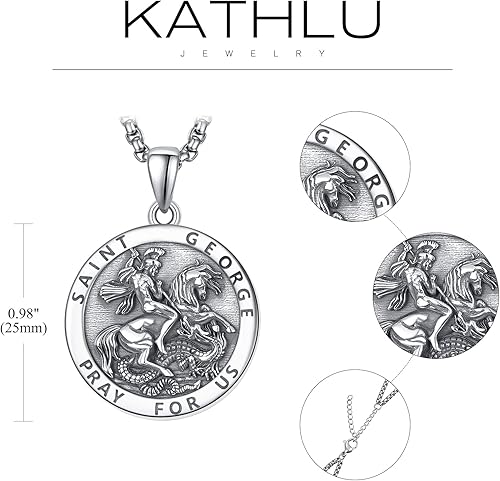 Miniatura 5 de KATHLU Collar de San MiguelSan CristóbalSan GerardoSan JorgeSan JudaSan Benito para hombres y mujeresAmuleto de religión de plata de ley 925 con