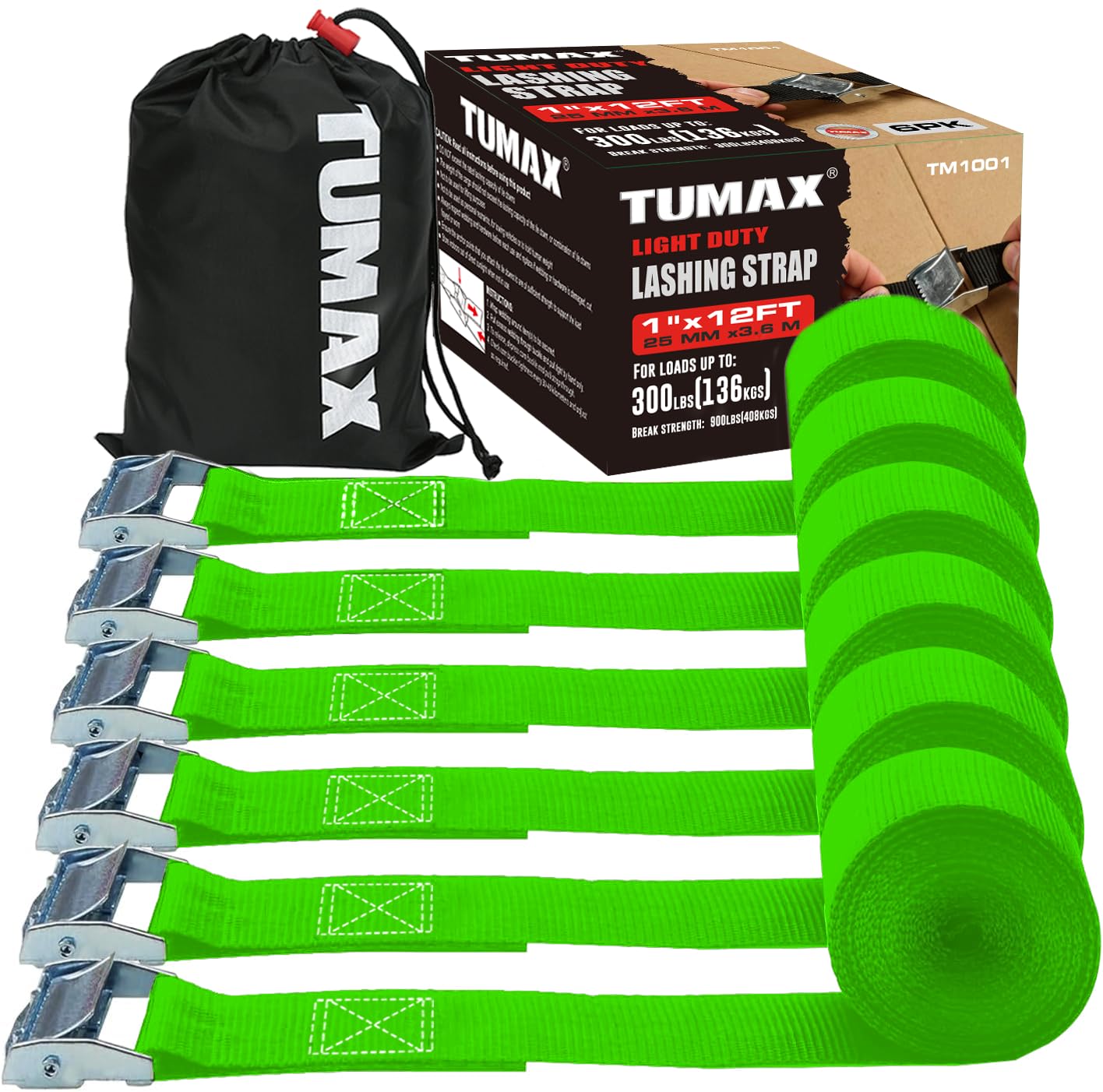 Cam Buckle Tie Down Straps - 6 Pack, 900Lbs Capacity -9