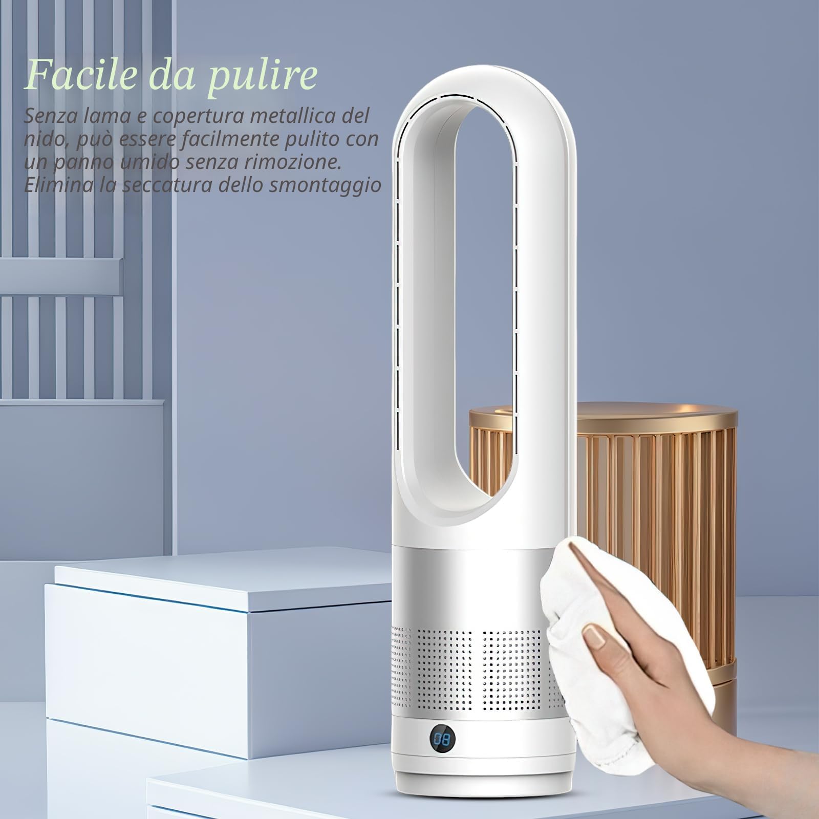 Ventilatore a colonna senza pale da 45,7 cm, ventilatore silenzioso con ionizzatore, telecomando da 5 m, 8 velocità, timer 8 ore e oscillazione 80°, ventilatore a piantana per camera da letto