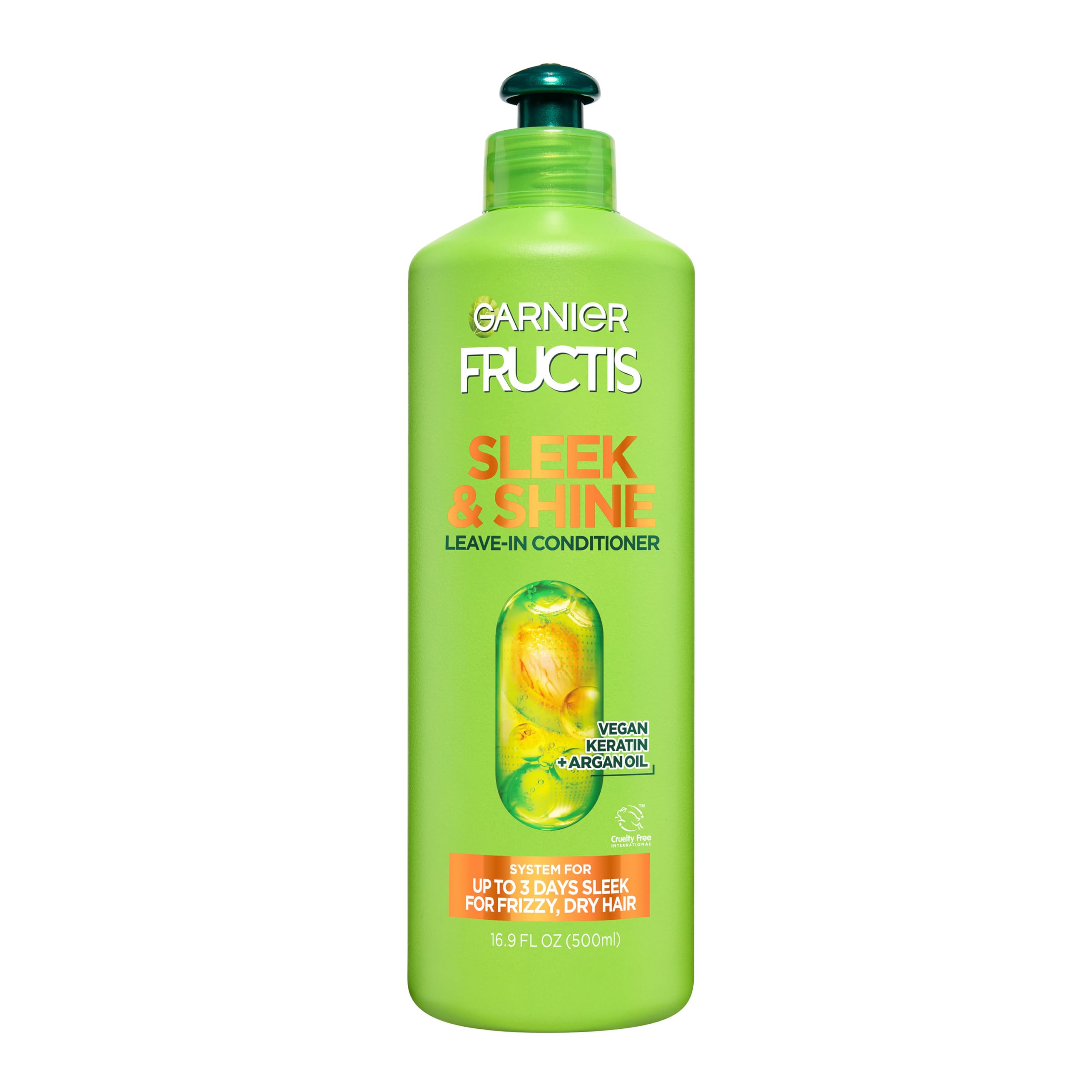 Garnier Fructis Sleek and Shine Intense Smooth Leave In Conditioner, Conditioning Hair Cream for Frizzy, Dry Hair, Plant Keratin + Argan Oil, Value