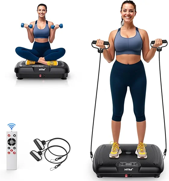 HTM Vibration Plate Exercise Machine - 180 Speeds & 300 lb Capacity, Full Body Workout Vibration Platform with Remote Control for Lymphatic Drainage, Weight Loss & Toning