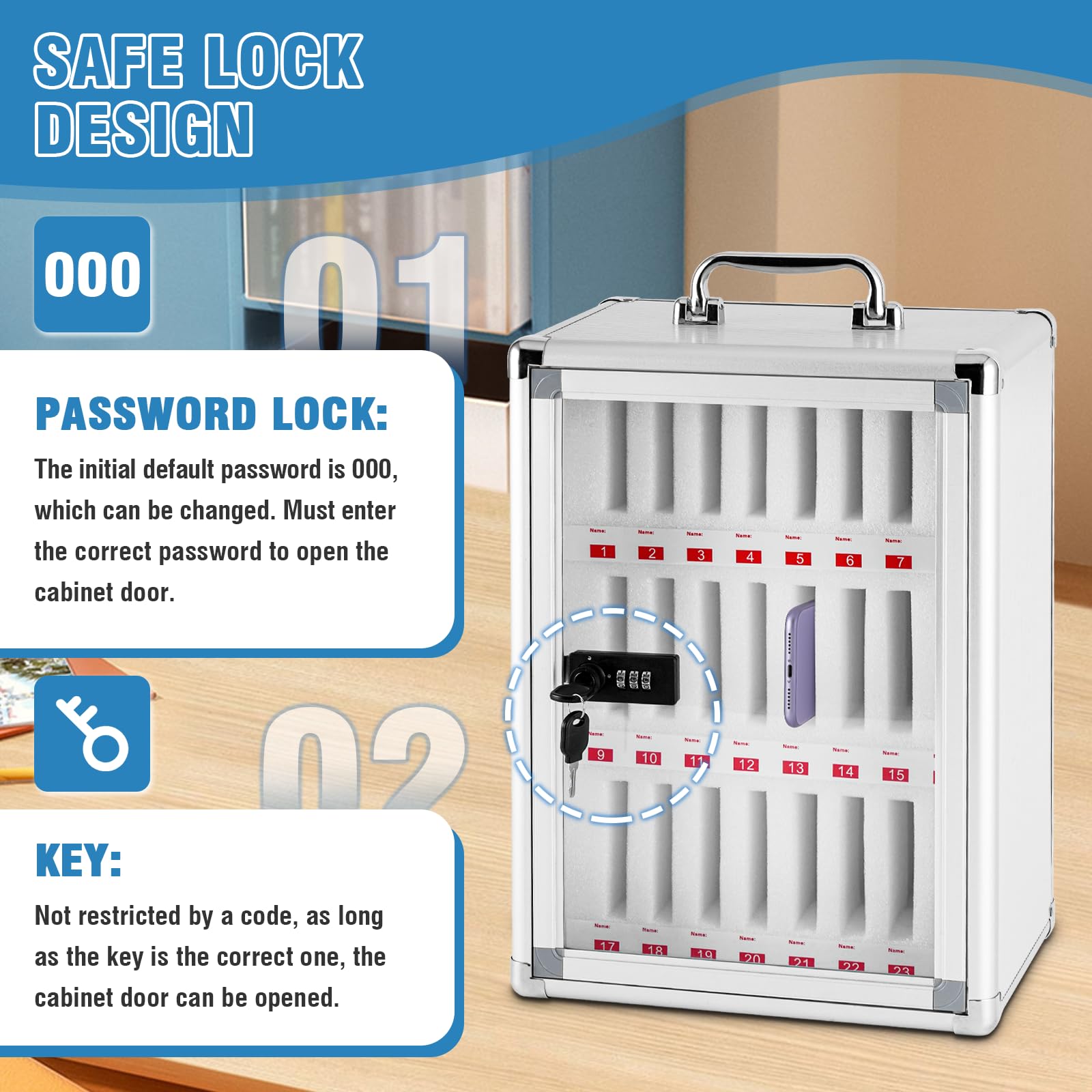 MXBAOHENG 24 Slot Mobile Phone Storage Cabinet In Lega di Alluminio Scatola di armadietti per la Gestione dei telefoni cellulari a Parete con Maniglia e Codice per Scuola Fabbrica Azienda