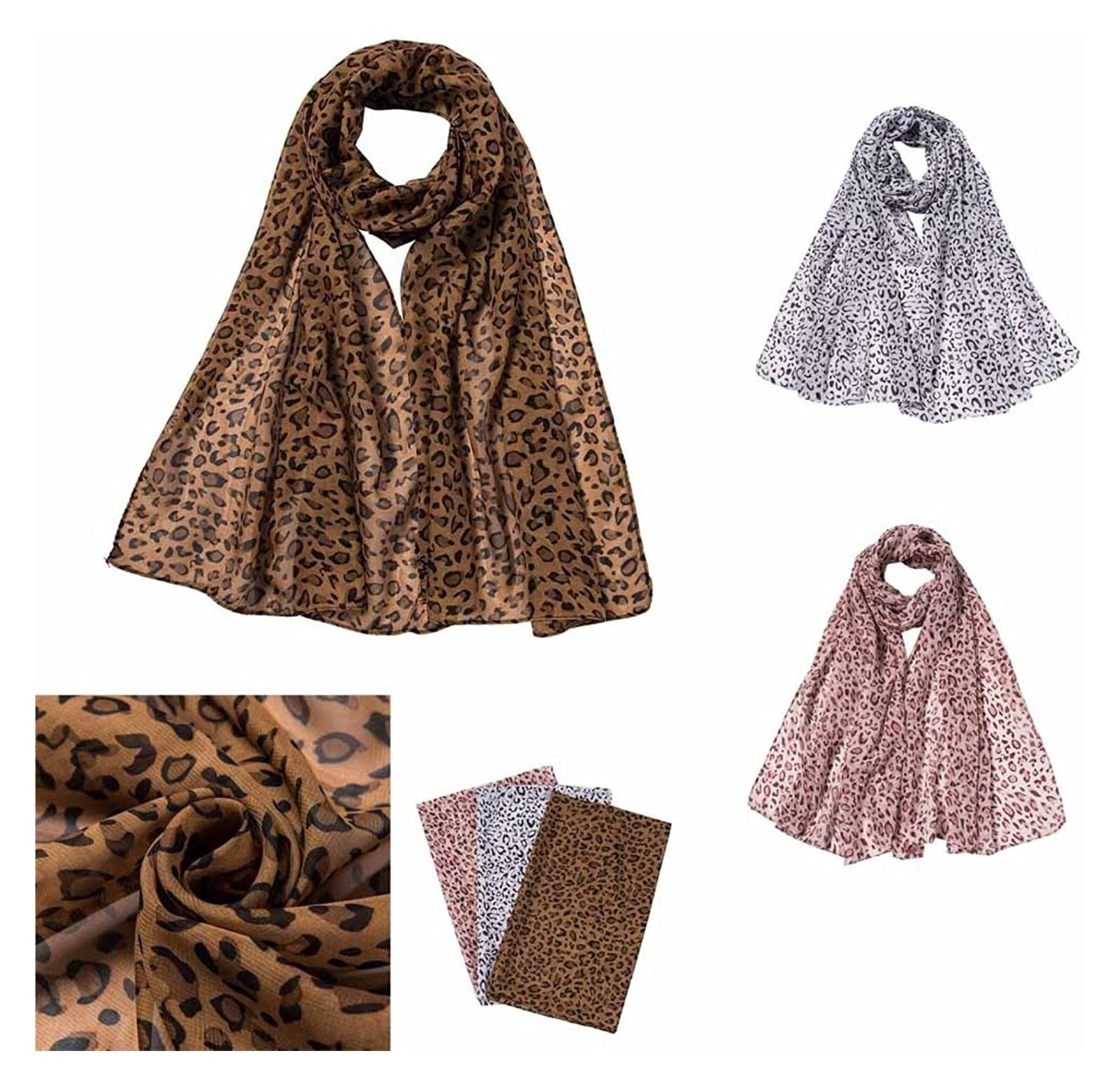 Bufanda Toquilla Bufandas De Gasa Con Lunares Para Mujer, Bufanda Seda Estampado Leopardo, Larga Suave, Chal Clásica Suave