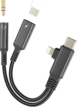 Lightning USB C to Headphone Jack Adapter for iPhone 16 15 14 13 Pro Max2in1 3.5mm AUX Charger Splitter Audio Cable Dongle for Apple Cord Charging Compatible for Samsung for iPad 10 Type C Connector