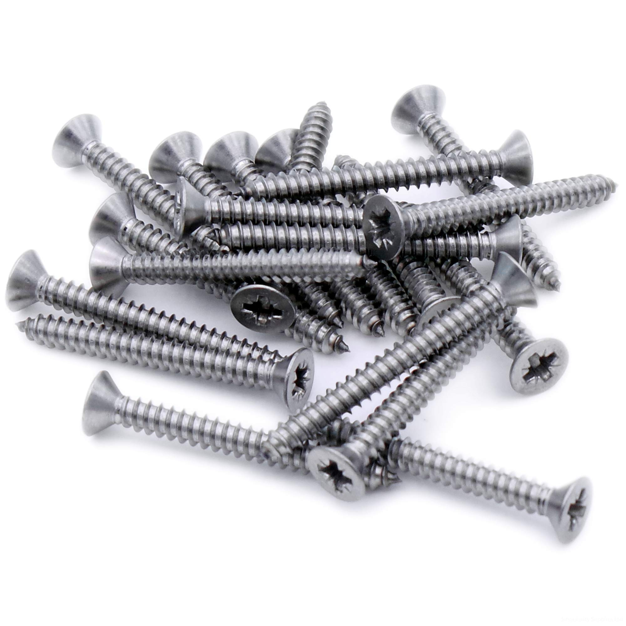 Singularity Supplies Silver No.4 X 1.25 (2.9Mm X 32Mm) Pozi Countersunk Self-Tapping Screw - Stainless Steel (A2) (Pack Of 20)
