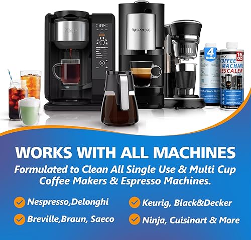 Miniatura 4 de Paquete de 4 limpiadores descalcificadores para cafetera, 16 usos, solución de descalcificación para Nespresso Breville Keurig Jura y Delonghi,