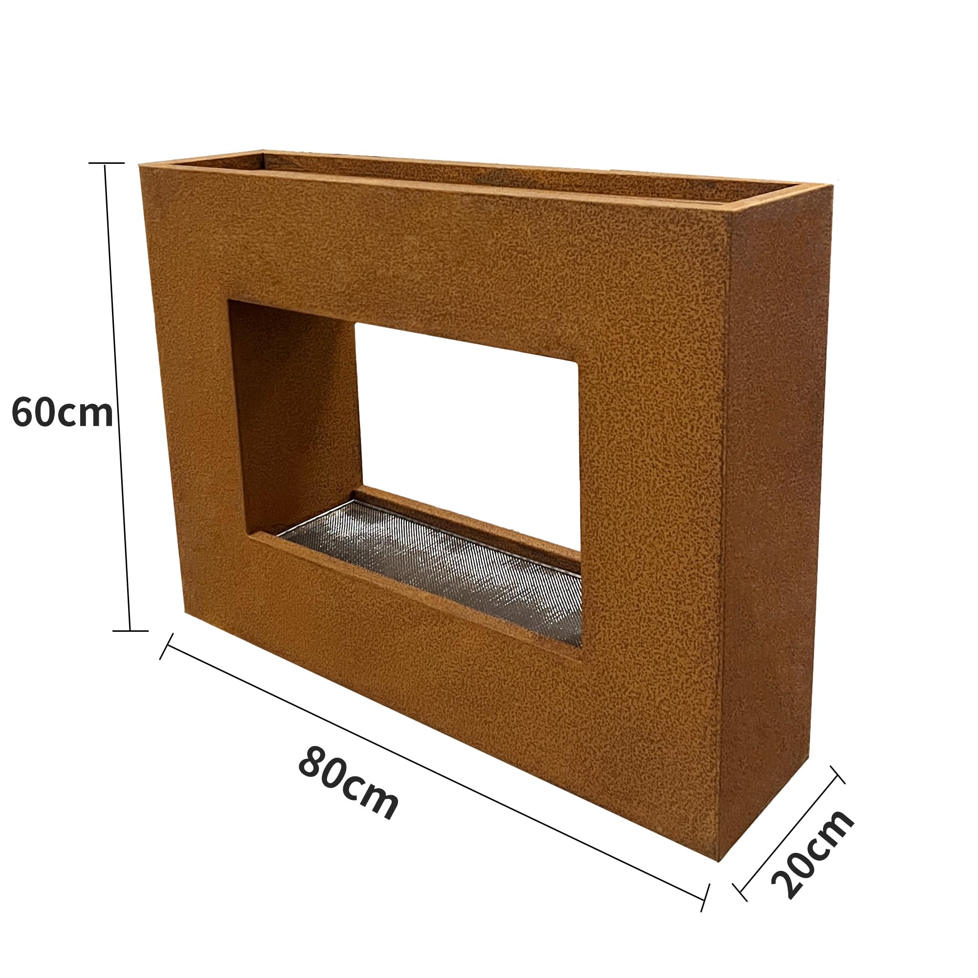 KÖHKO® 32001B - Cortina de agua con iluminación LED, altura 60 cm, acero corten con macetero, cascada, fuente de agua