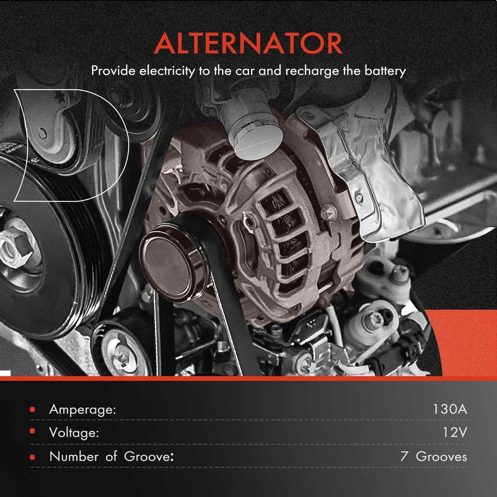 A-Premium Alternator Compatible with Ford F-250/F-350/F-450/F-550 Super Duty 2005-2008, F53 2006-2009, 5.4L 6.8L, 12V 130A 6-Groove Pulley Clockwise