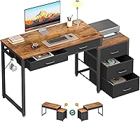 ODK 53 Inch Computer Desk with 5 Drawers & Reversible Printer Shelf, Home Office Writing Table with Headphone Hook, Rustic Brown