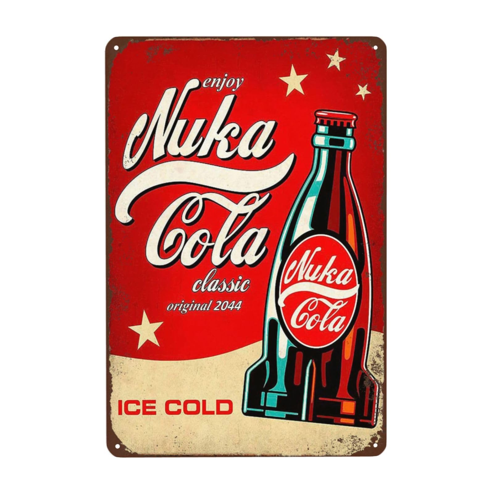 Targa in metallo vintage Nuka Cola, targa retrò Fallout decorazione da parete per soggiorno uomo grotta casa giardino regalo unico per amanti della famiglia, bambini amici 20,3 x 30,5 cm