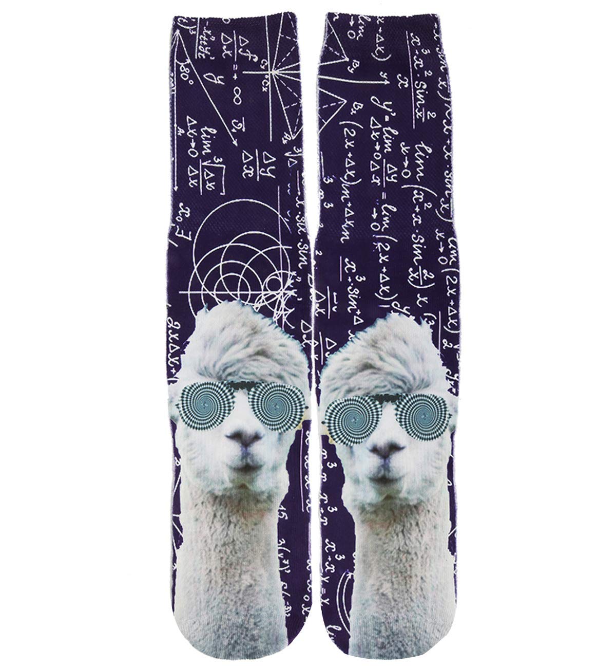 Benefeet Sox Men's Alpaca Maths Novelty Funny Crazy Socks Boys Kids 3D Print Patterned Basketball Tube Socks Cool Athletic Casual Crew Sock, Medium