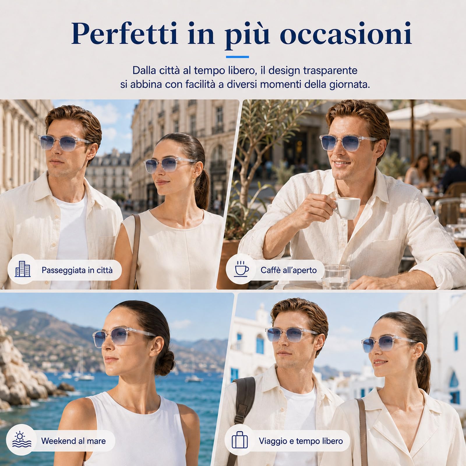 MarcoMoretti Occhiali da Sole UV400 Lenti Blu Unisex