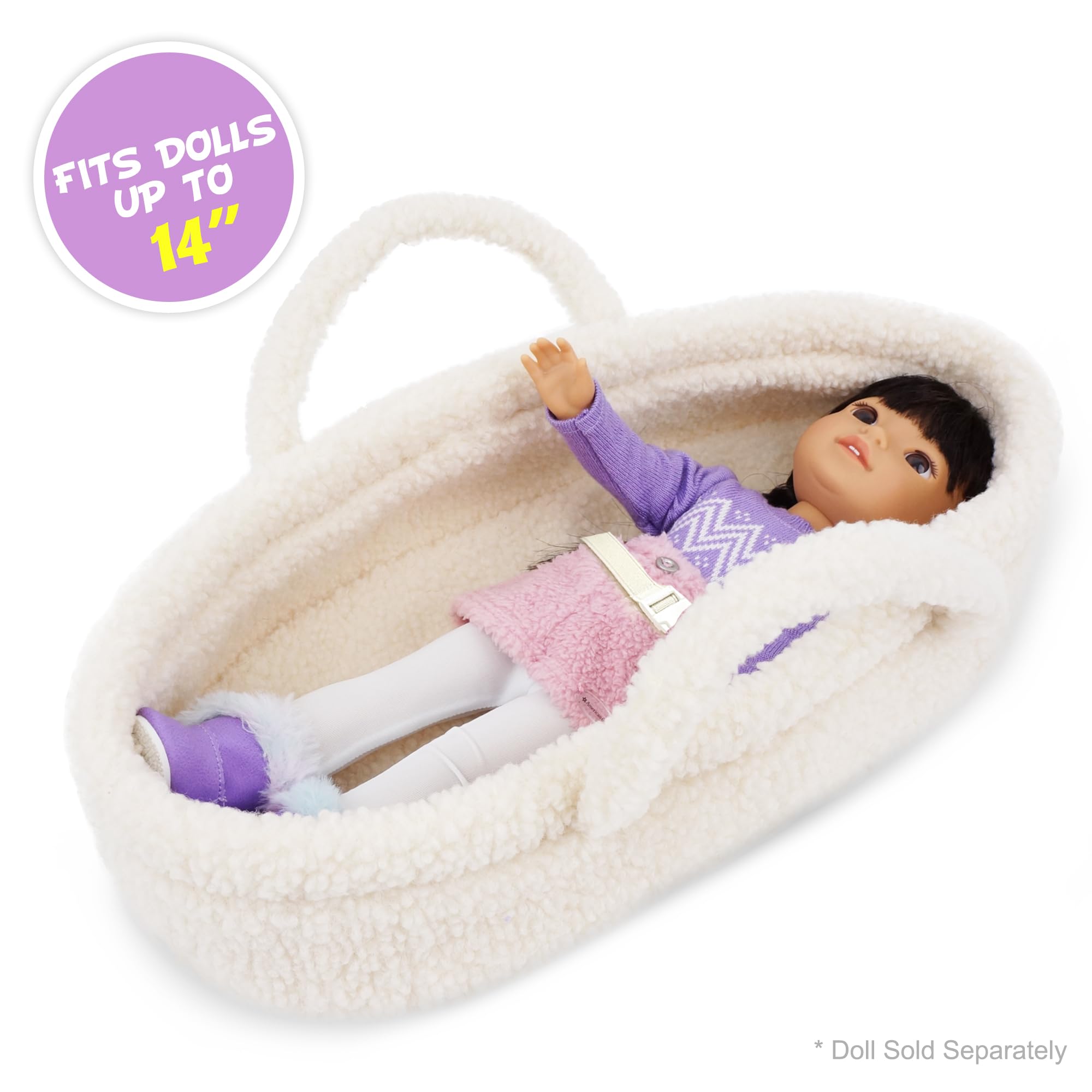 Lit de rêve douillet pour poupée - Porte-poupée portable - Convient pour les poupées American Girl ou les ours en peluche jusqu'à 36 cm - Blanc