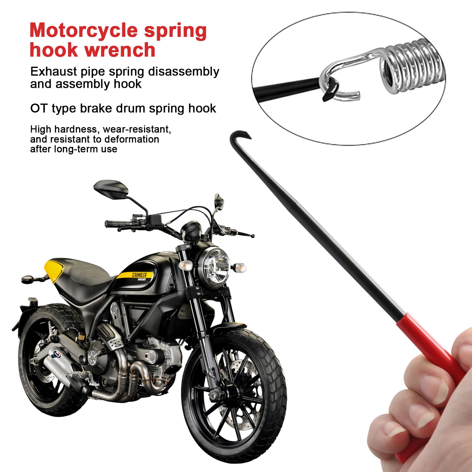 Hak sprężynowy do rury wydechowej, ściągacz sprężynowy ze stali, hak T, uchwyt T, narzędzie do motocykli, rowerów, skuterów – 16 x 8,5 cm