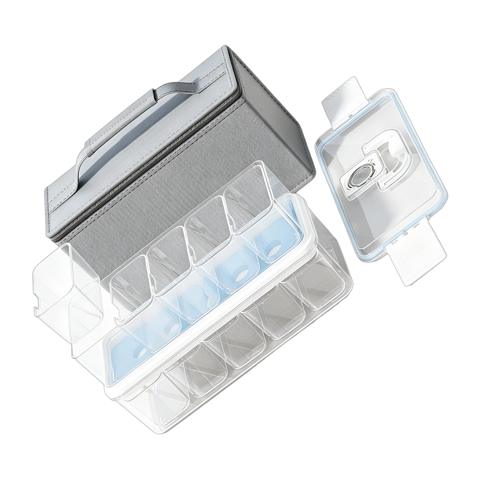 Zeiwohndc Fruit Box Set with Clear Compartments, Carry Bag and Cooling Inserts for Outdoor Food Carrying Carry Bag Lunch Box Fridge Food