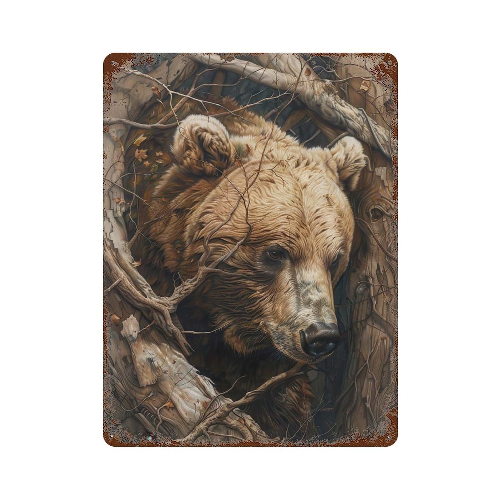 Ethereal Bear Rusty Metal Tin Sign 15.7"x11.8", for Basement, Hobby Room And Garage Decor, Retro Wall Decor