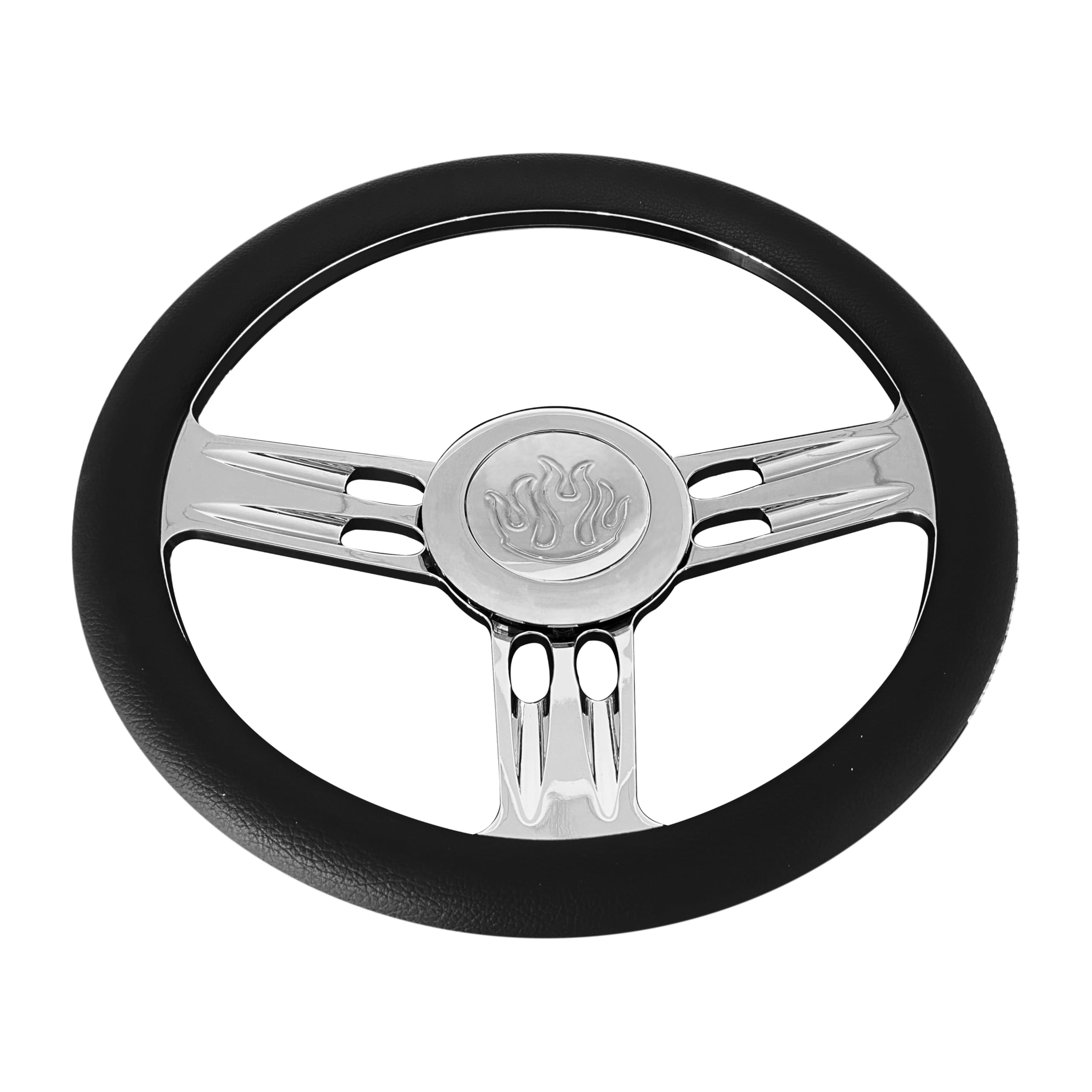 14'' Billet Black Leather Half Wrap 9 Bolts Dish Steering Wheel with Horn Button,'3-SLOT' Steering Wheel Fits Most 1967-94 GM Cars